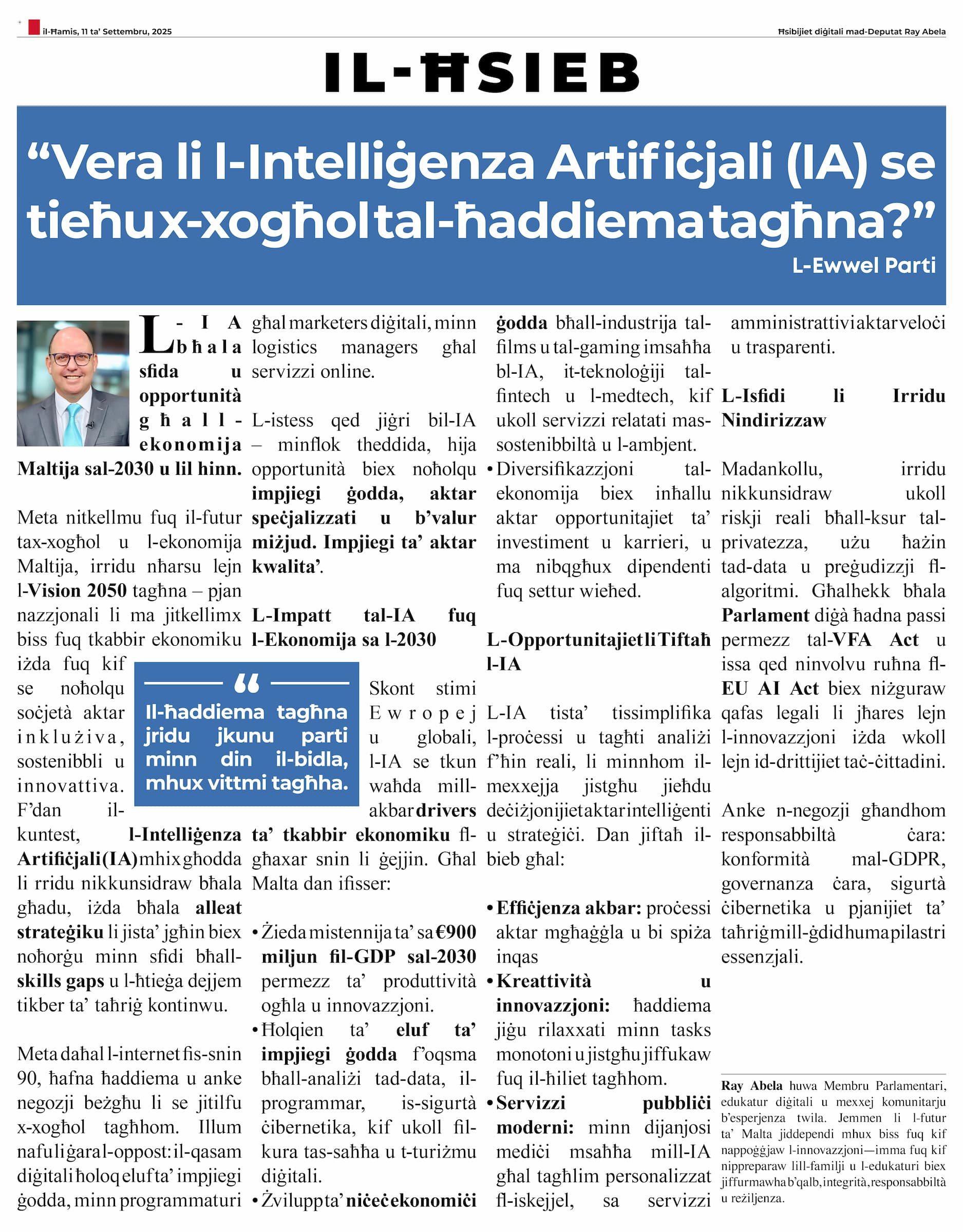 Ray Abela — article excerpt, Il-Ħsieb, September 11, 2025
